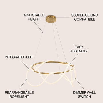 Lisette 25" Contemporary Minimalist 360 Adjustable Silicone Neon Rope Dimmable Integrated LED Chandelier - JONATHAN Y